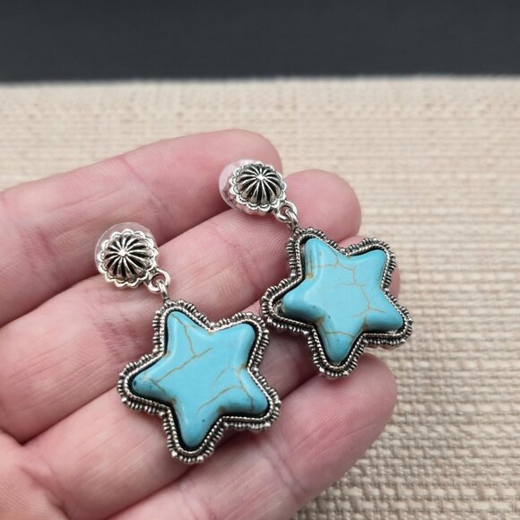 Silver Plated Howlite Stone Star Chunky Earrings A6776 - Picture 2 of 5